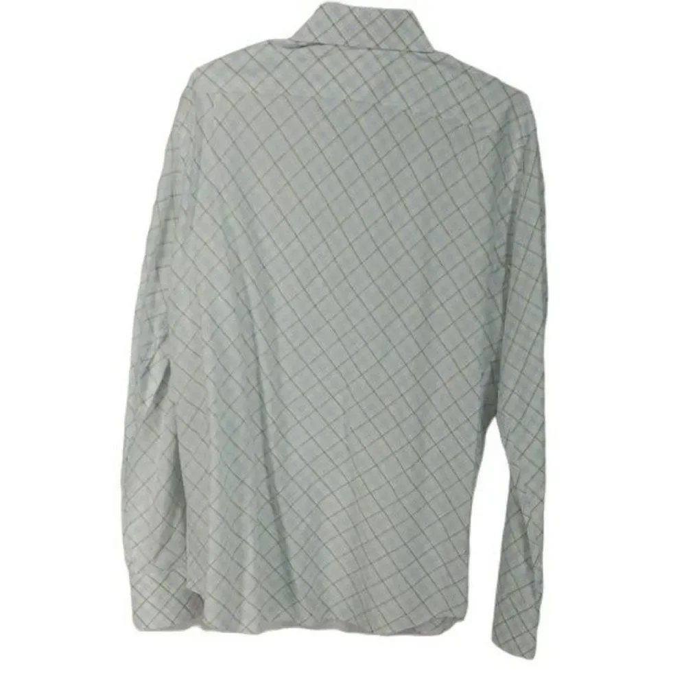 Banana Republic Men's White Plaid Lattice Design Dress Business Shirt Size Large